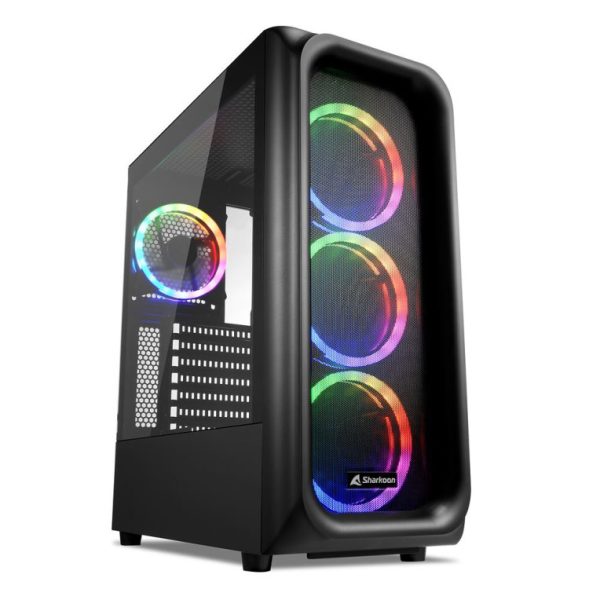 Caja ordenador gaming sharkoon tk5m atx 2 x usb 3.2 1 x usb tipo c 4 x 120mm rgb negro