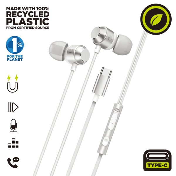 Muvit for charge auriculares estéreo m32 tipo c magnéticos blancos