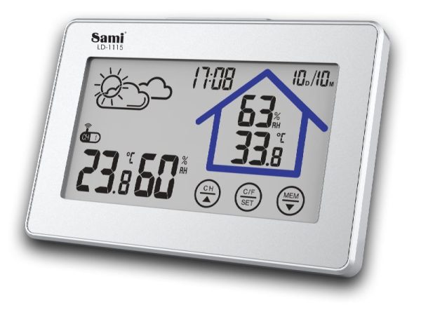 ESTACIÓN METEOROLOGICA SAMI INTERIOR+EXTERIOR - LCD LUZ EL COMPLETA - PLATA