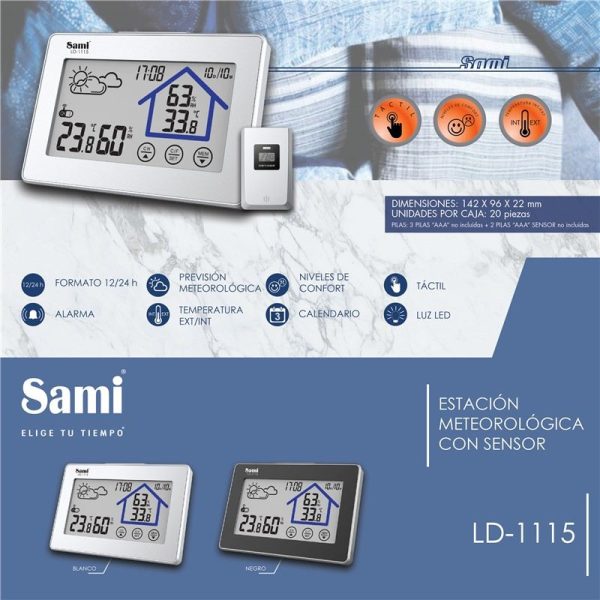 ESTACIÓN METEOROLOGICA SAMI INTERIOR+EXTERIOR - LCD LUZ EL COMPLETA - PLATA - Image 2