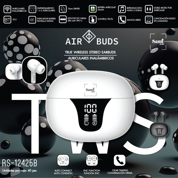 AURICULAR SAMI AIR BUDS SILICONA TWS LCD DUAL 35mAh BLANCO - Image 2