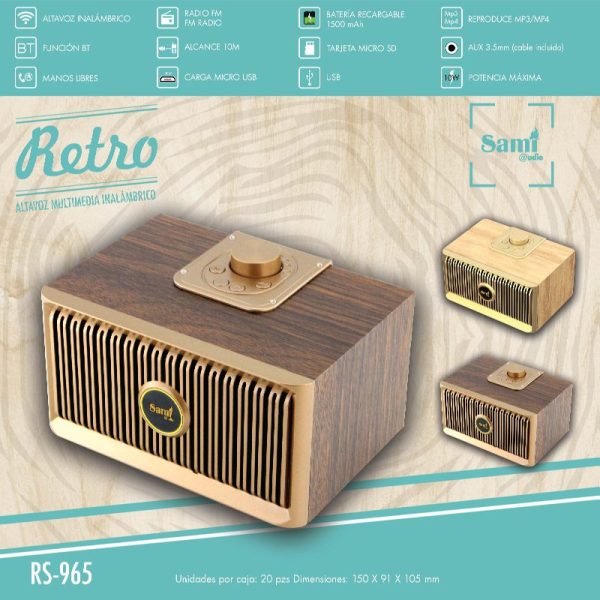 ALTAVOZ CON RADIO FM SAMI MULTIMEDIA RETRO TIPO MADERA CLARA 10W USB/MICRO - Image 2