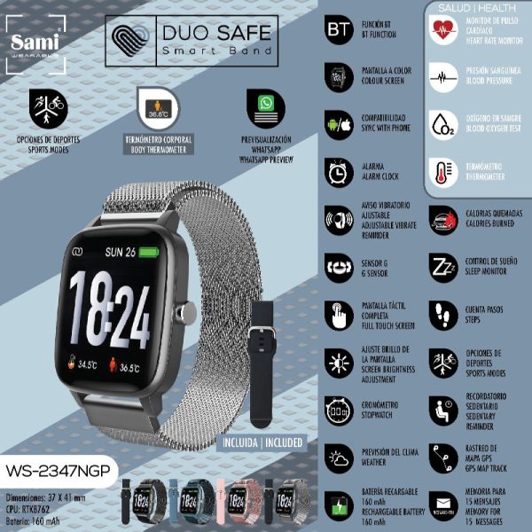 RELOJ SAMI WEARABLE SMARTBAND - DUO SAFE - NEGRO/PLATA - Image 2