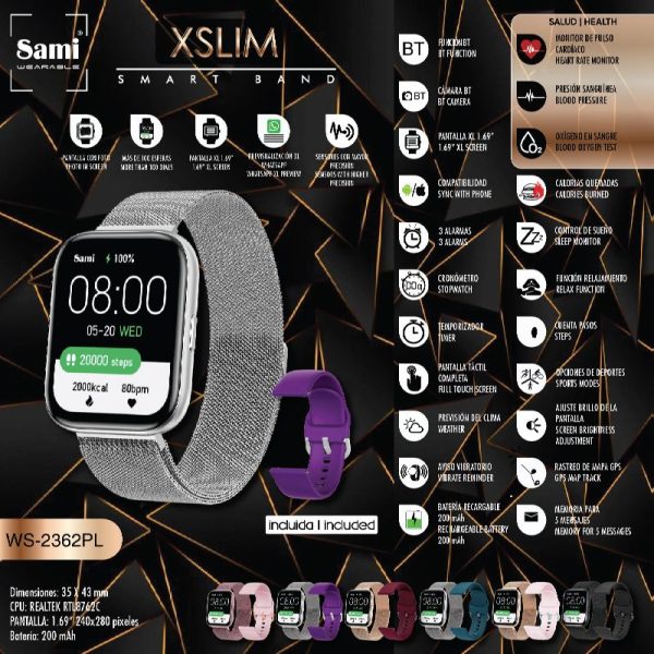 RELOJ SAMI WEARABLE XSLIM 1.69 MALLA MAGNET PLATA/SILICON LILA - Image 2
