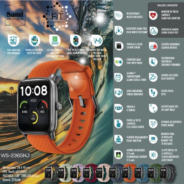 RELOJ SAMI WEARABLE SMARTBAND 5ATM AQUA FIT  NARANJA - Image 2