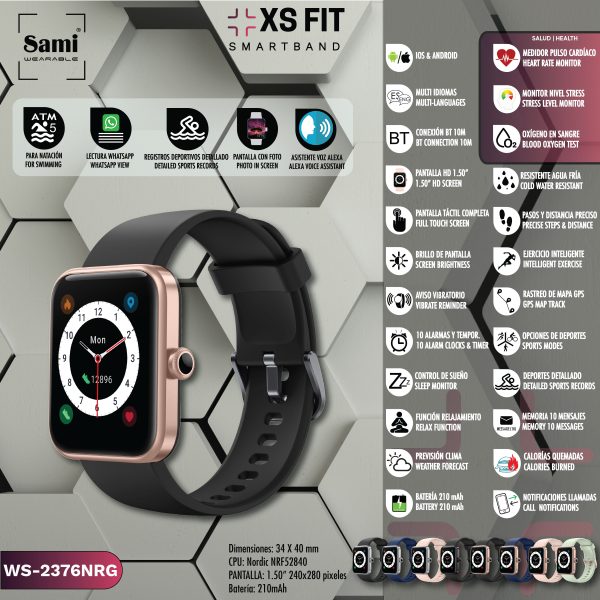 RELOJ SAMI WEARABLE SMARTBAND 5ATM XS FIT NEGRO/ROSE GOLD - Image 2