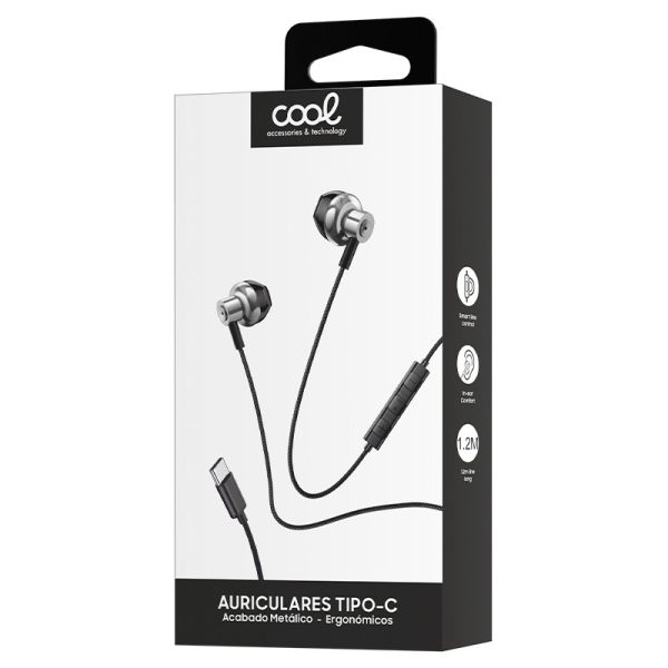 Auriculares COOL Stereo Tipo-C Con Micro Negro - Image 2