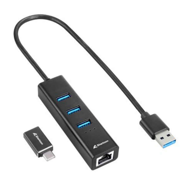 HUB USB SHARKOON 3X3.2 GEN 1 + RJ45  ALUMINIO NEGRO