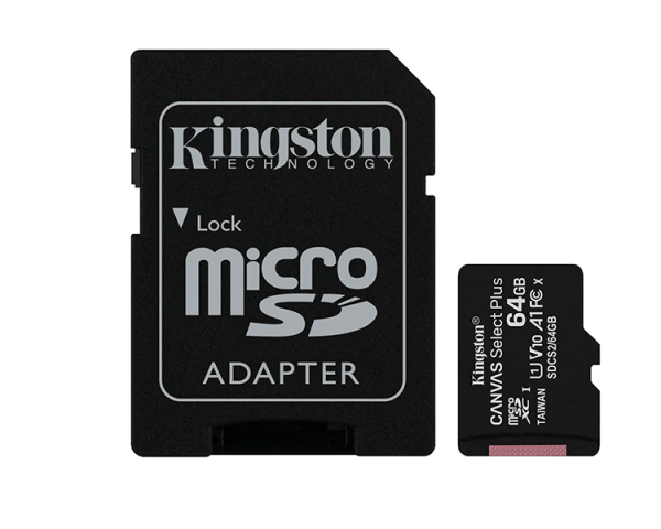 MICRO SD 64 GB CANVAS SELECT PLUS  1 ADAP. CLASS 10 KINGSTON