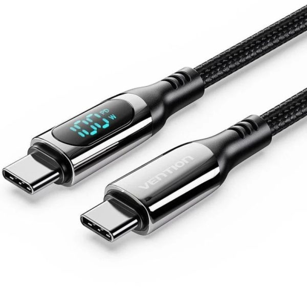 CABLE 2.0 USB-C M/M PANTALLA LED 1.2 M NEGRO VENTION