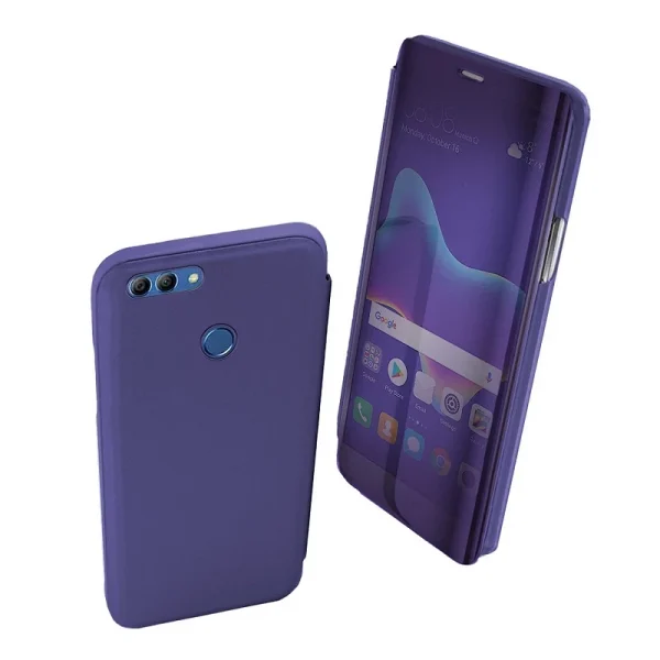 Funda Flip con Stand Huawei Y9 2018 Clear View - 6 Colores : Color - Morado, Lampara - Sin Lampara - Image 3