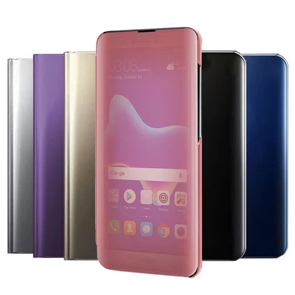 Funda Flip con Stand Huawei Y9 2018 Clear View - 6 Colores : Color - Morado, Lampara - Sin Lampara