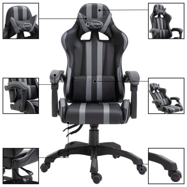 Cadeira de gaming couro artificial cinzento - Image 2