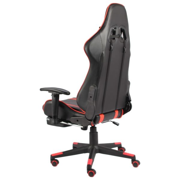 Cadeira de gaming giratória com apoio de pés PVC vermelho - Image 4