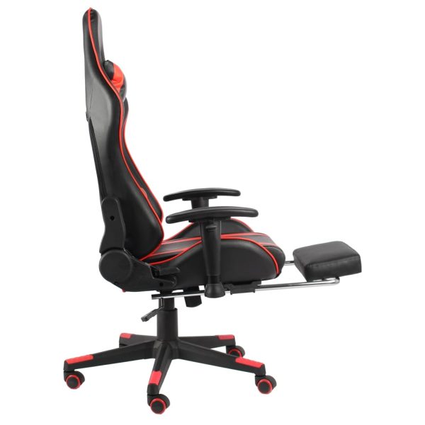 Cadeira de gaming giratória com apoio de pés PVC vermelho - Image 6