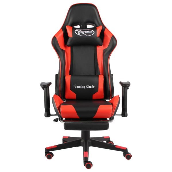 Cadeira de gaming giratória com apoio de pés PVC vermelho - Image 2
