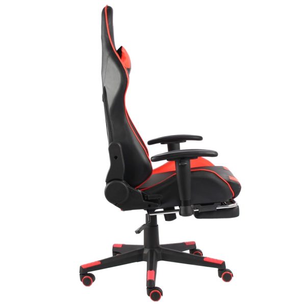 Cadeira de gaming giratória com apoio de pés PVC vermelho - Image 3
