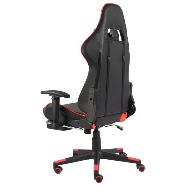Cadeira de gaming giratória com apoio de pés PVC vermelho - Image 4