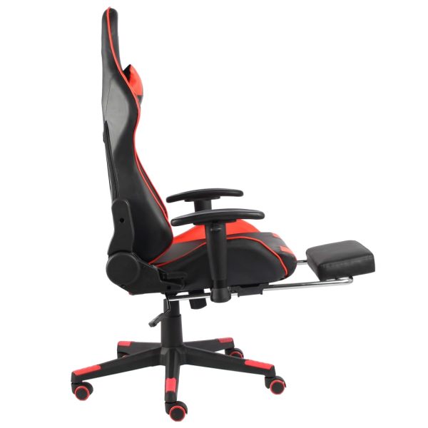 Cadeira de gaming giratória com apoio de pés PVC vermelho - Image 5