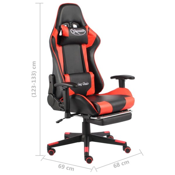 Cadeira de gaming giratória com apoio de pés PVC vermelho - Image 9