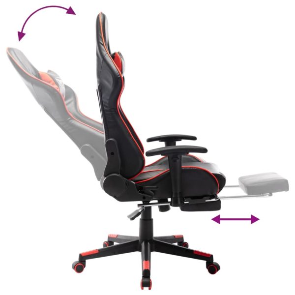 Cadeira gaming c/ apoio de pés couro artificial preto/vermelho - Image 7