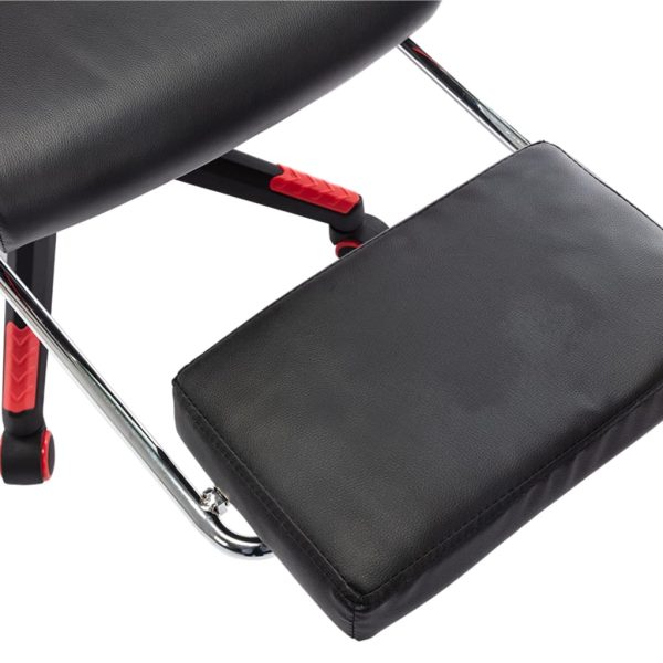 Cadeira gaming c/ apoio de pés couro artificial preto/vermelho - Image 9
