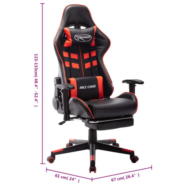 Cadeira gaming c/ apoio de pés couro artificial preto/vermelho - Image 10