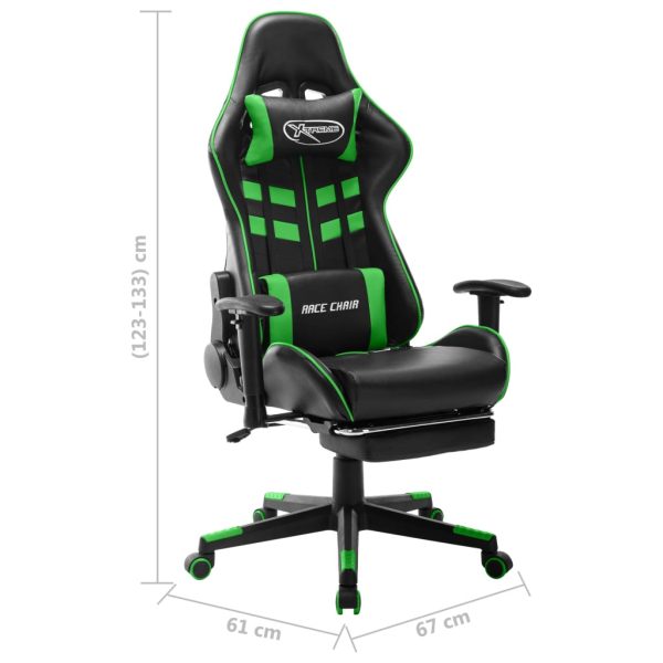 Cadeira de gaming c/ apoio de pés couro artificial preto/verde - Image 10