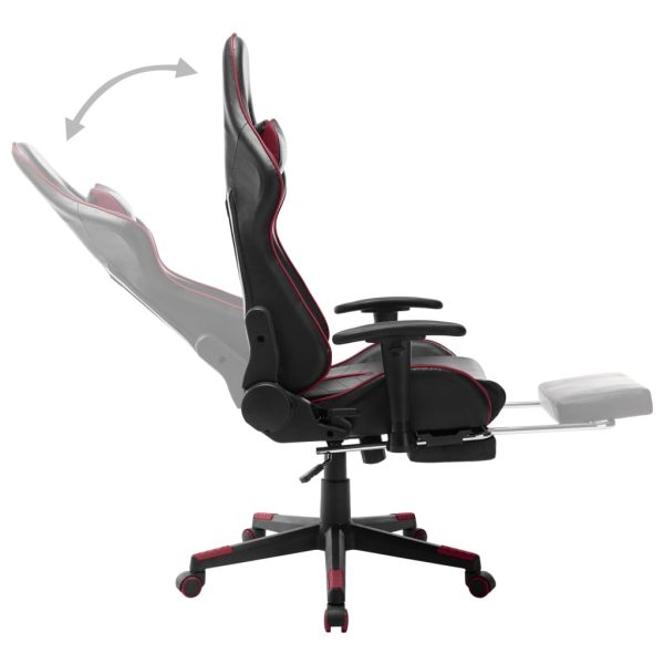 Cadeira gaming c/ apoio de pés couro art. preto/vermelho tinto - Image 6