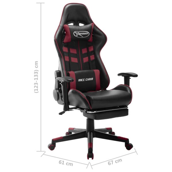 Cadeira gaming c/ apoio de pés couro art. preto/vermelho tinto - Image 10