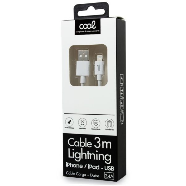 Cable USB Compatible COOL Lightning para iPhone / iPad (3 metros) Blanco - Image 2