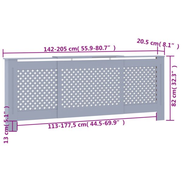Cobertura de radiador MDF 205 cm cinzento - Image 7