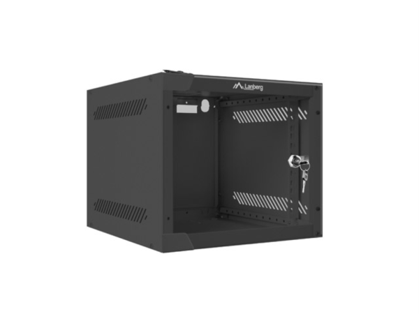Armario lanberg mural rack 10pulgadas 4u - 280x310 flat pack negro puerta cristal