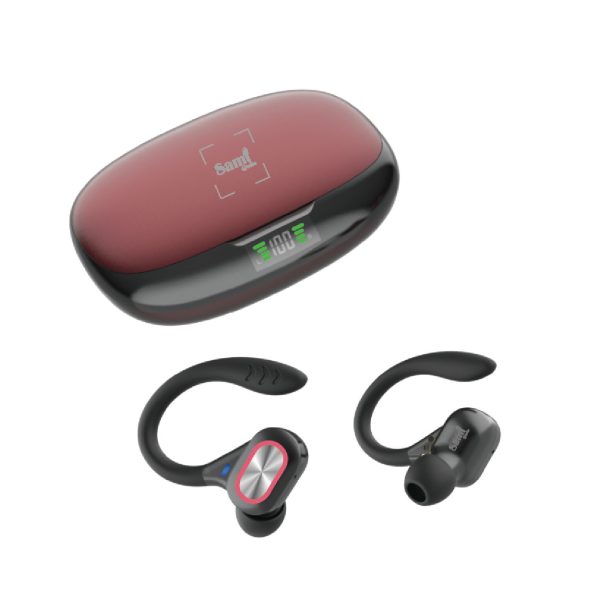 AURICULAR SAMI RUNNER SILICONA C/ARO TWS LCD DUAL 40mAh ROJO