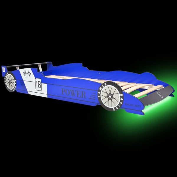 Cama carro de corrida LED para crianças 90x200 cm azul - Image 2