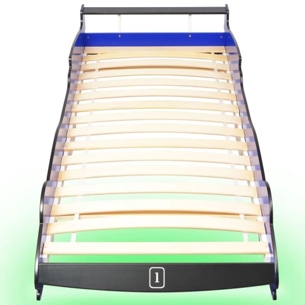 Cama carro de corrida LED para crianças 90x200 cm azul - Image 3
