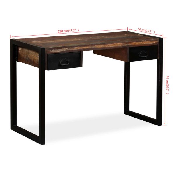 Mesa com 2 gavetas madeira recuperada maciça 120x50x76 cm - Image 8