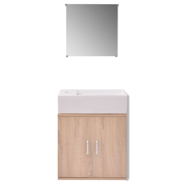 Móveis casa de banho 3 pçs e conjunto de bacia bege - Image 2