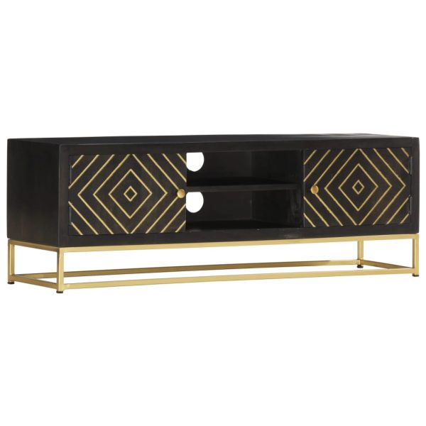 Móvel de TV 120x30x40 cm mangueira maciça preto e dourado