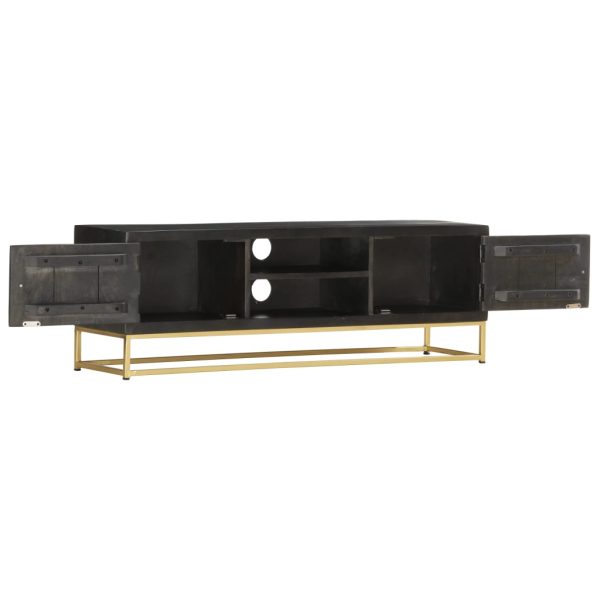 Móvel de TV 120x30x40 cm mangueira maciça preto e dourado - Image 2