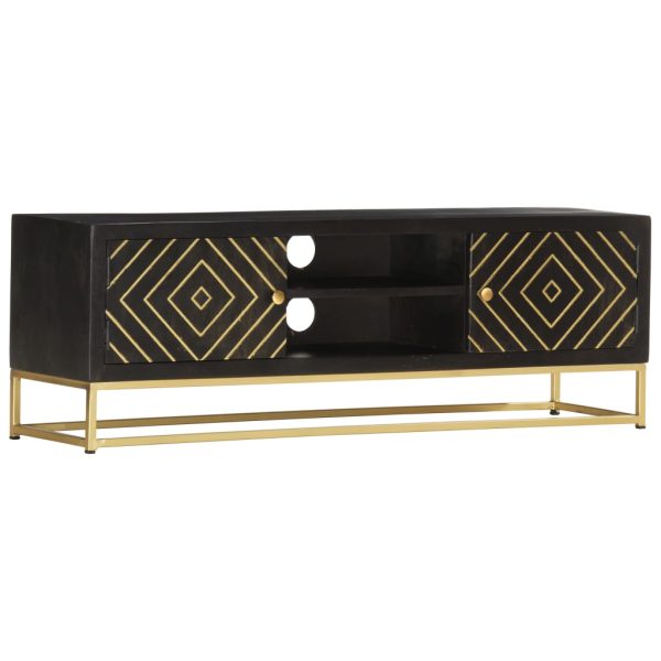 Móvel de TV 120x30x40 cm mangueira maciça preto e dourado - Image 11
