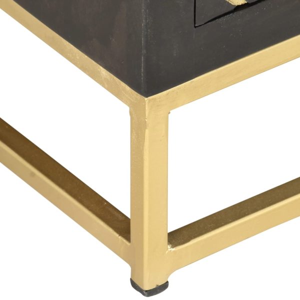 Móvel de TV 120x30x40 cm mangueira maciça preto e dourado - Image 4