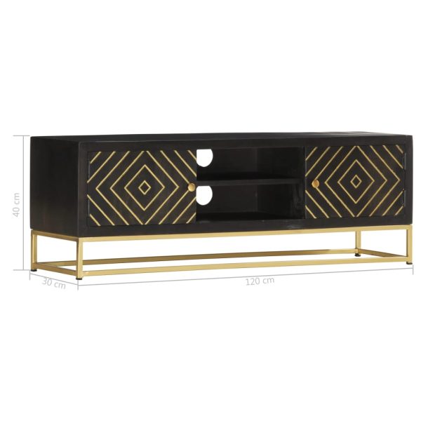 Móvel de TV 120x30x40 cm mangueira maciça preto e dourado - Image 7