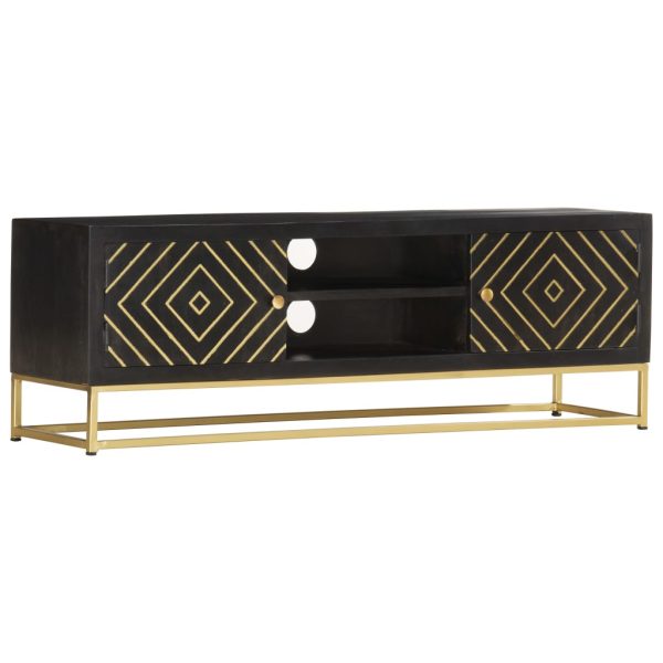 Móvel de TV 120x30x40 cm mangueira maciça preto e dourado - Image 8