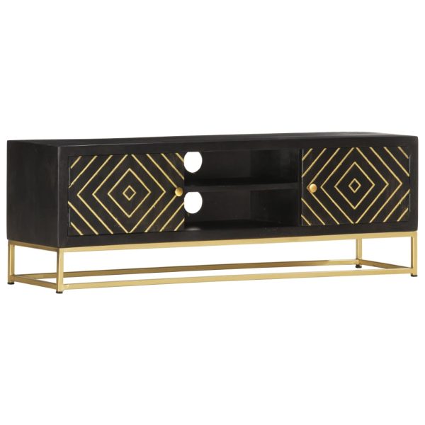 Móvel de TV 120x30x40 cm mangueira maciça preto e dourado - Image 10
