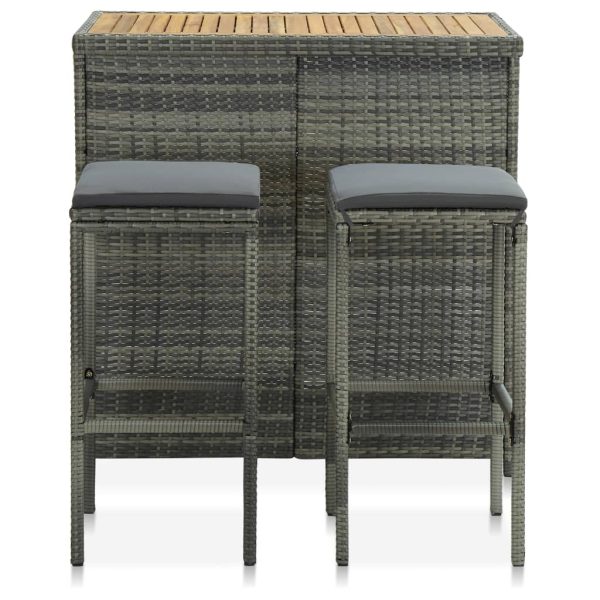 3 pcs conjunto de bar vime PE cinzento - Image 2
