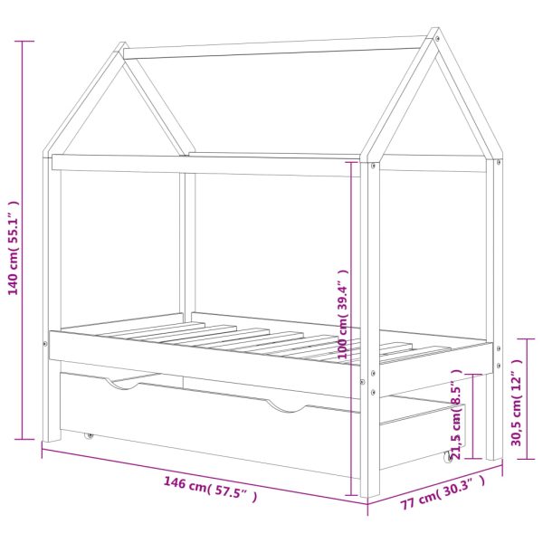 Estrutura de cama para crianças c/ gaveta 70x140cm pinho maciço - Image 6