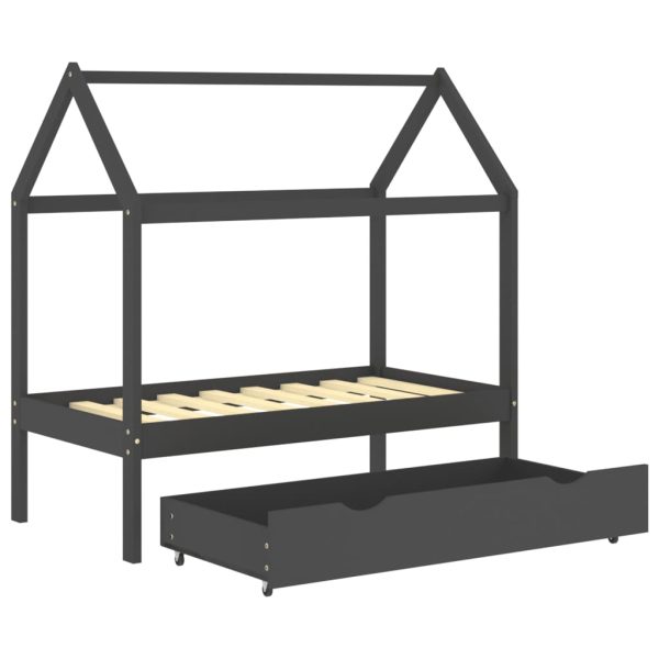 Cama p/ crianças c/ gaveta 70x140 cm pinho maciço cinza-escuro - Image 4