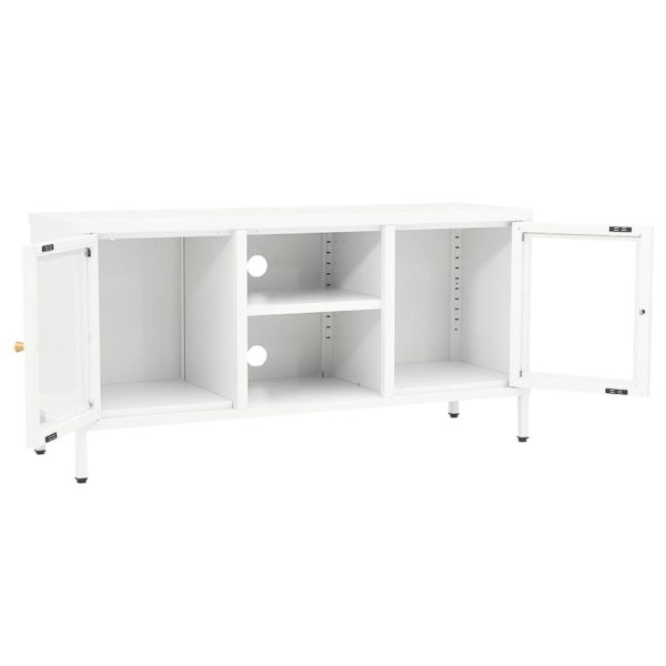 Móvel de TV 105x35x52 cm aço e vidro branco - Image 5