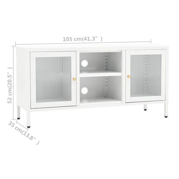 Móvel de TV 105x35x52 cm aço e vidro branco - Image 9